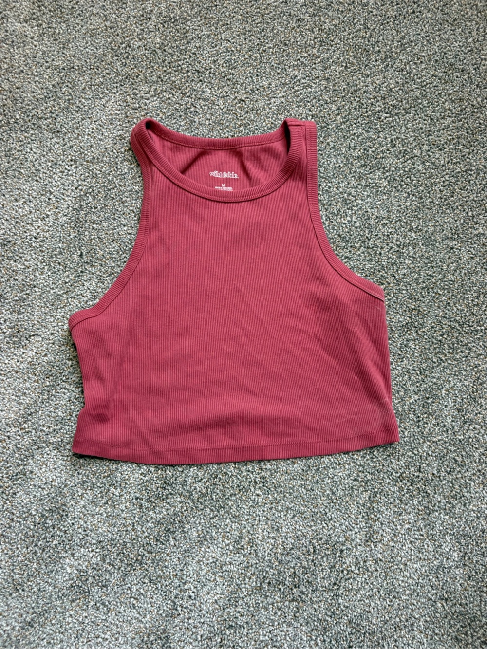 wild fable Ribbed High Neck Crop Tank - Wine